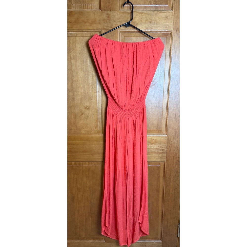 YFB Young Fabulous & Broke Coral Smocked Strapless Wide Leg Jumpsuit Small
